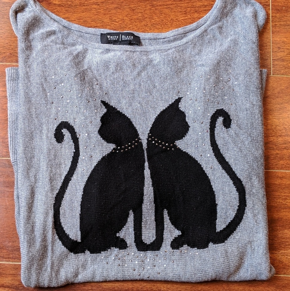 WHBM cat rhinestone top xs